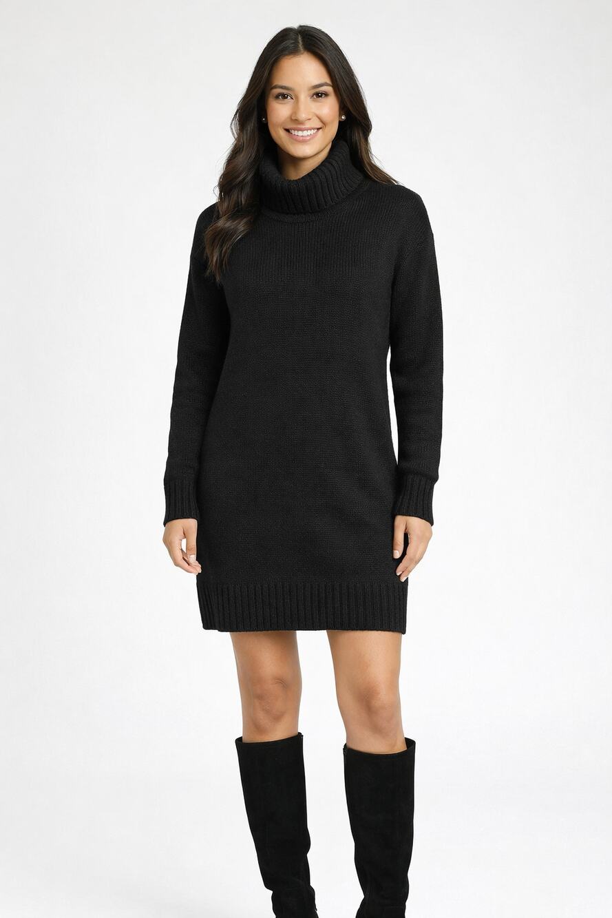 Sonoma Goods For Life Sweater Turtle Neck Dress Black Luxe Womens Medium Knit